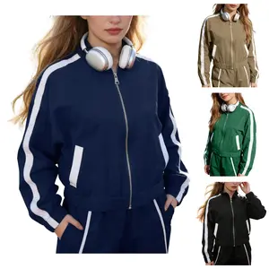 Tanming Women’s Lightweight Zip-Up Track Jacket — Casual long-sleeve striped athletic bomber jacket, versatile for spring gym wear and everyday sporty outerwear