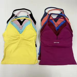 DFYNE Longline Strappy Gym Top Custom Logo Backless Gym Clothes Women Scrunch Built-In Bra With Removable Cups Yoga Tank Tops