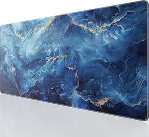 KTRIO Large Gaming Mouse Pad Desk Mat, Superior Micro-Weave Cloth, Non-Slip Rubber Base, Stitched Edges, Water-Resistant, for Gamer, Office & Home, 31.5 x 15.7 Inch，Blue Marble