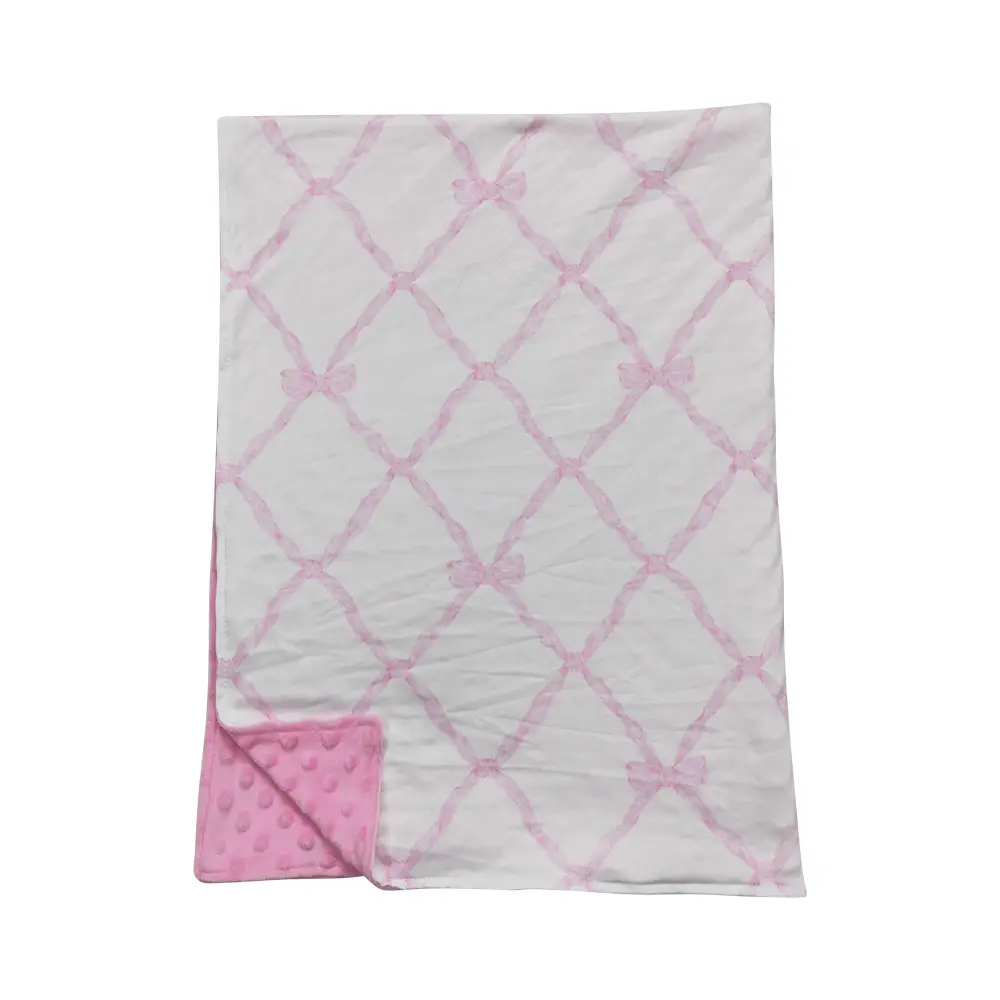 BL0132--kids soft Pink and white blanket with bow design