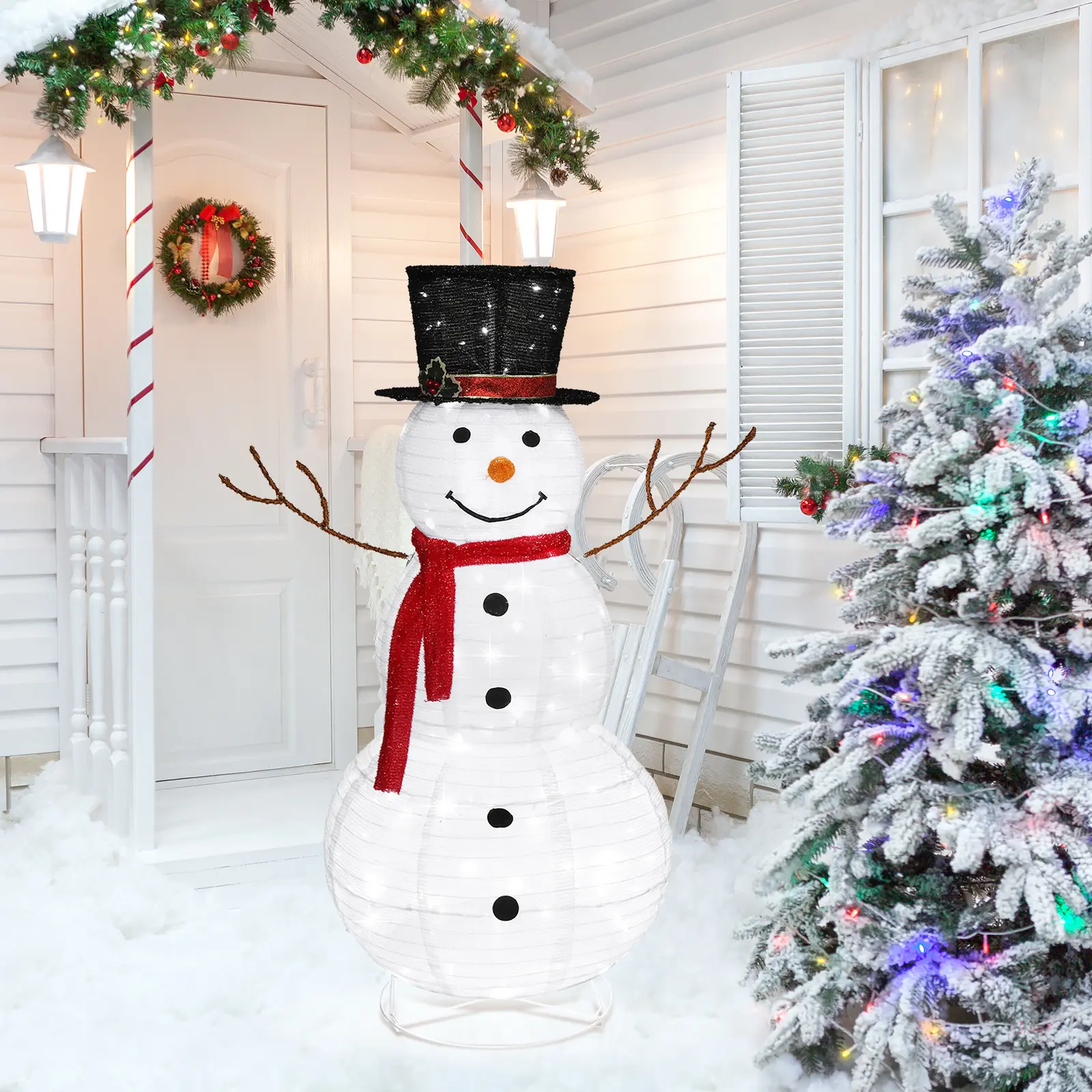 4FT Lighted Snowman Christmas Yard Decorations, Pre-lit Pull Up Snowman, Xmas Outdoor Holiday Indoor Decor Lighted Holiday Displays Magical
