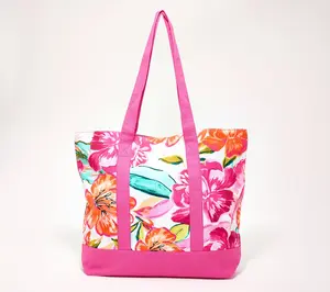 Denim & Co. Beach Printed Tote Bag with Snap Closure