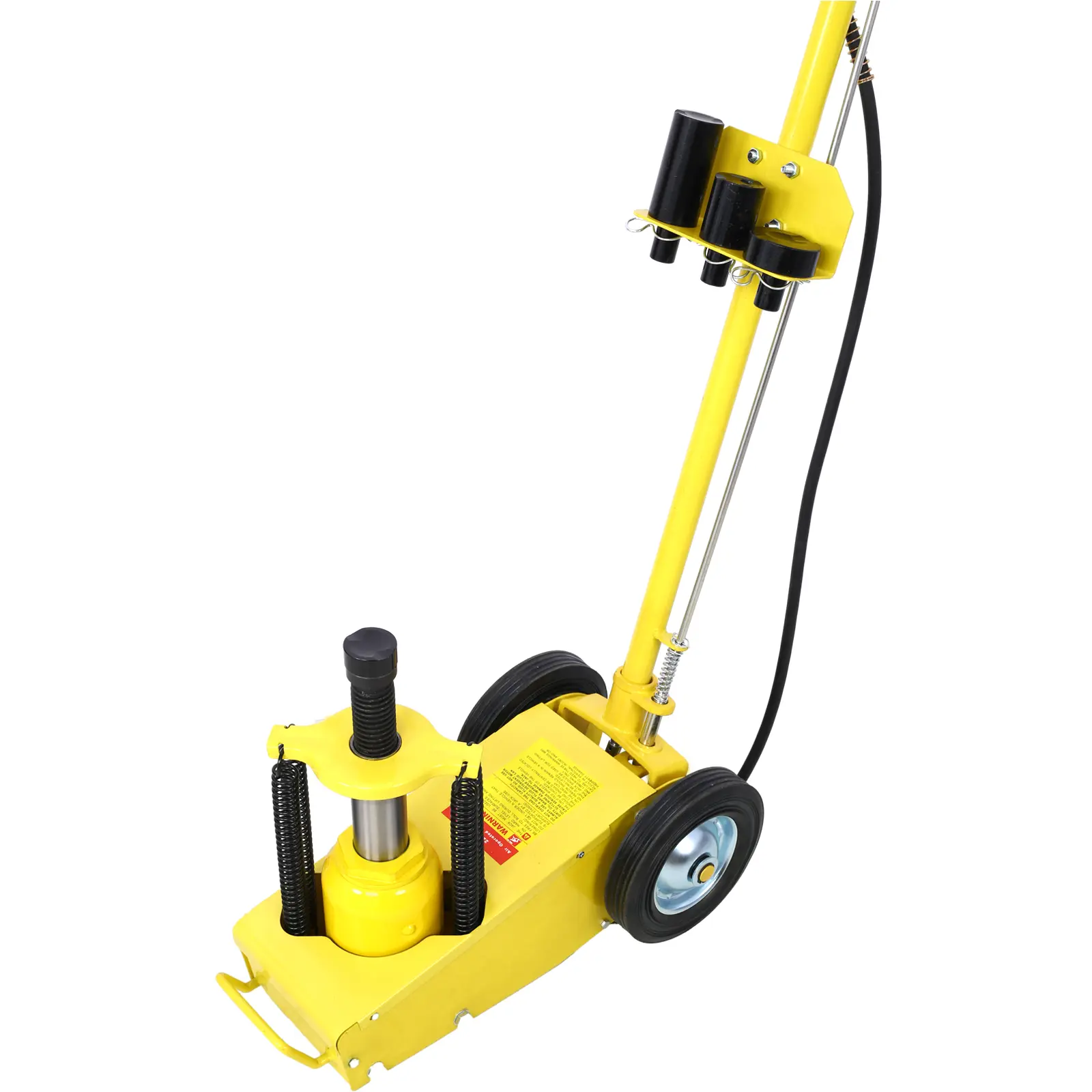22-Ton Air-Operated Hydraulic Floor & Bottle Jack, 4 Extension Saddle Attachments, Built-In Rolling Wheels, Yellow, for Cars & Trucks