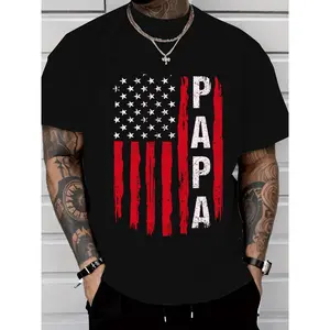 T - Shirt for Grandfathers 'Papa' with Distressed American Flag Graphic for a Patriotic and Affectionate Vibe Shortsleeve Classic, work commute, artistic print, skin-friendly softness, summer vibe, for Workers, modern graphic