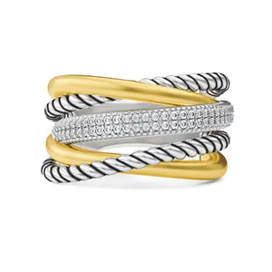 Aprilery Elegant Twisted Cable Wire Band Ring Jewelry Gift - Two Tone Vintage Rings for Women