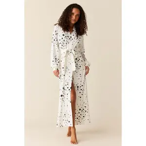 Skyler Cloud Jersey Banded Long Robe in White Stars