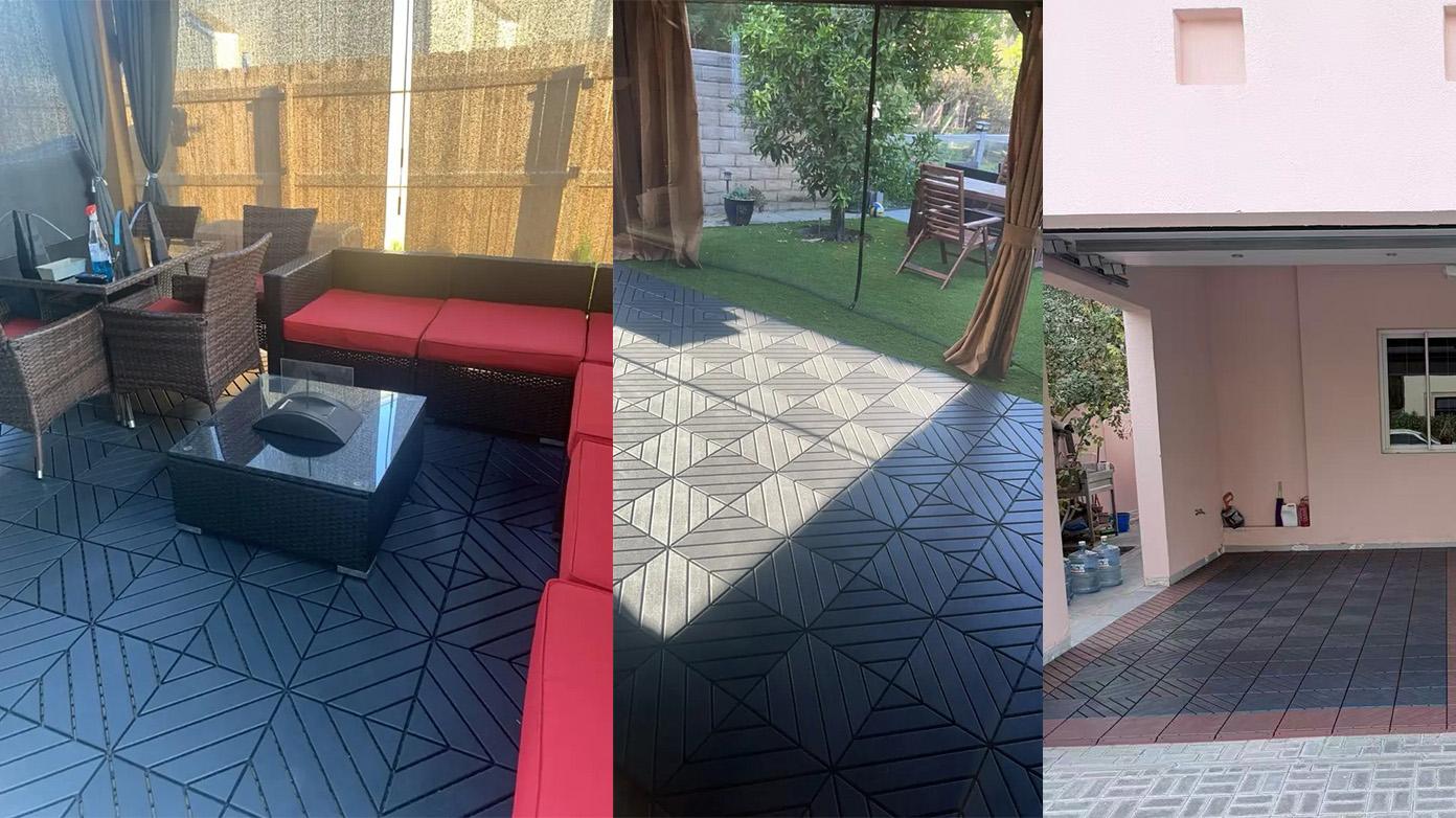 12x12 Inch Dark Gray Plastic Interlocking Decking Tiles, 44 PCS Waterproof All Weather Modular Floor Tiles, Easy Install Outdoor Patio Pool Backyard Terrace Deck Tiles