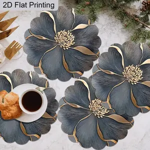 Floral Design Table Mats Coasters Set of Four, Flower Pattern Dining Accessories, Durable & Stylish Kitchen Essentials, Kitchen Decorative Placemat, Perfect for Home Decor