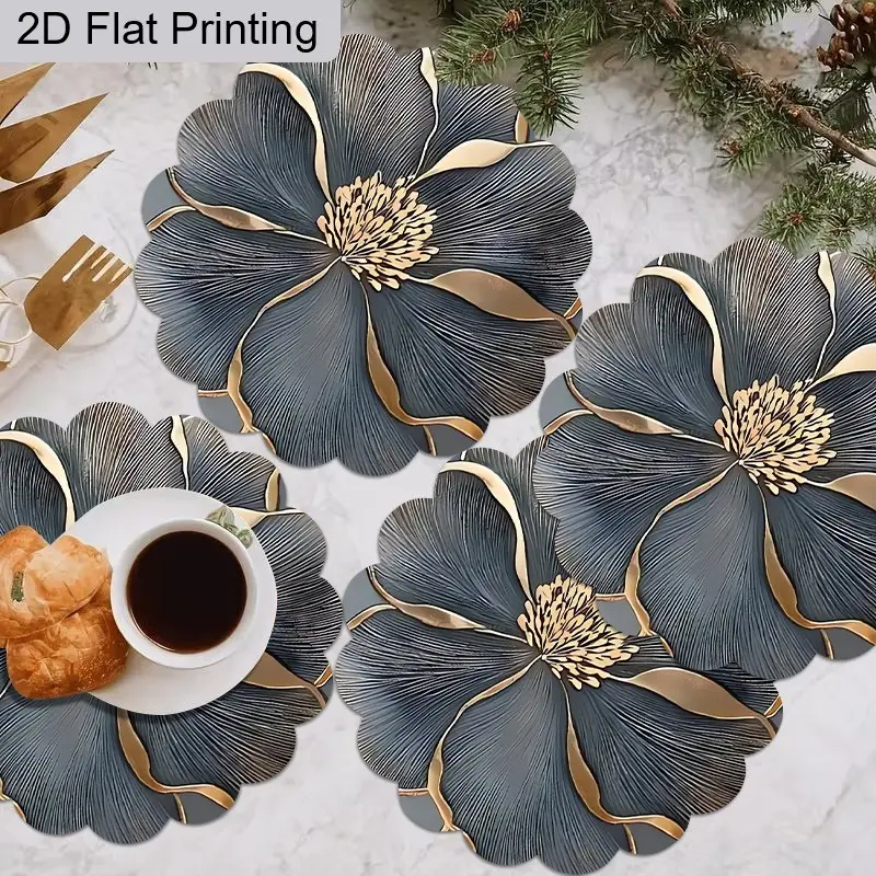 Floral Design Table Mats Set of Four, Flower Pattern Dining Accessories, Durable & Stylish Kitchen Essentials, Perfect for Home Decor, Table Placemats