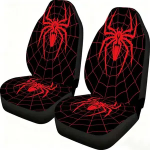 Two-piece red spider web car seat covers, suitable for the front seats, with a high backrest design, made of high-quality materials, perfectly compatible with sedans, SUVs, coupes and trucks, Car Seat Cushions