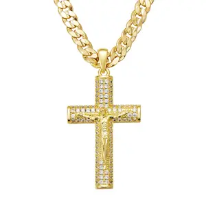Meraki Golden Cross Necklace for Men Advanced Nanotechnology Anti-Fading NK Embossed Twisted Chain Jesus Crucifix Pendant 22 Inches Long Christian Religious Jewelry Gift black friday men