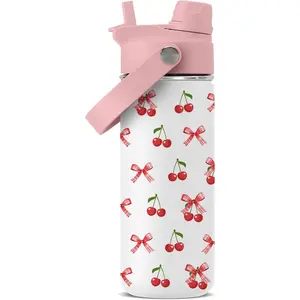18oz Stainless Steel Cherry Insulated Flask - Cute Drinkware for Girls, School & Sports Use, Cherry-Themed Gift Tumbler, 1Pcs, Flasks