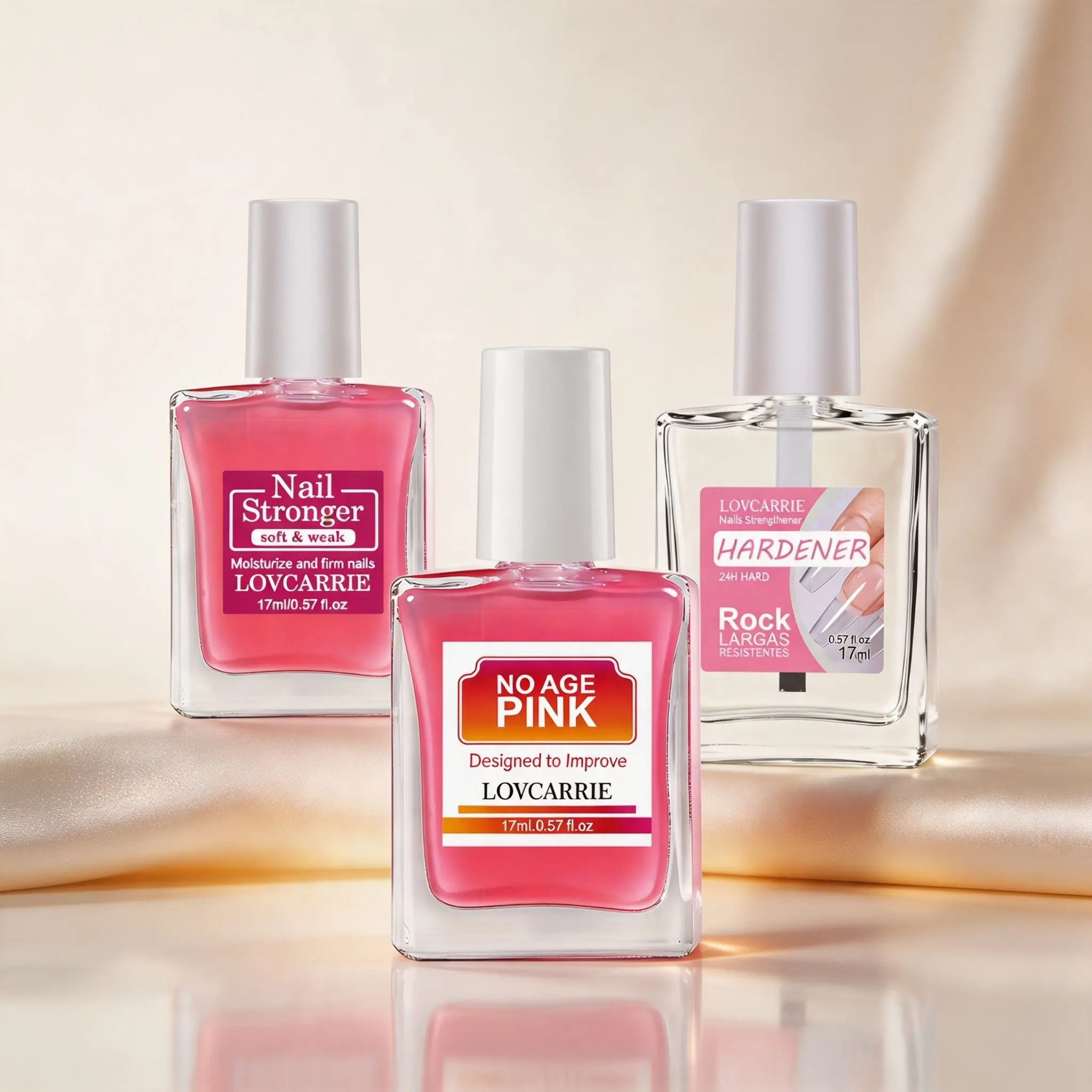 LOVCARRIE Nail Treatment Set, No Age Pink, Nail Stronger for Soft Weak Nails & Rock Hardener, Nail Repair Lacquer for Weak, Peeling & Brittle Nails, DIY Home Manicure Prep Kit 17ml