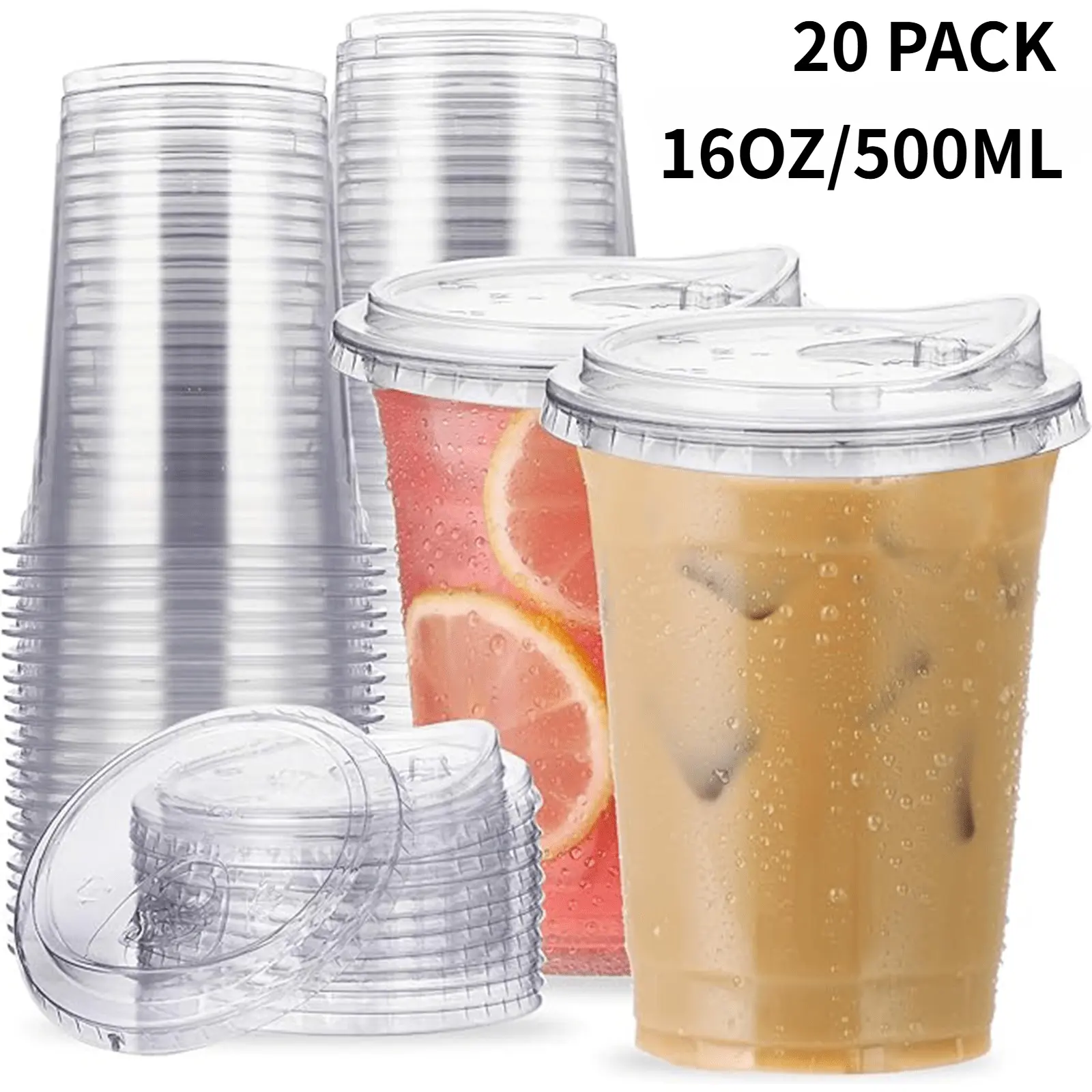 16 oz Plastic PET Cold Drink Cups with Leak-Proof Lids (20-Cup Value Pack) - Disposable Kitchenware Drinkware, Easy to Clean, Ideal for Iced Coffee, Christmas Parties, Party Ready, Drinkware Must Haves