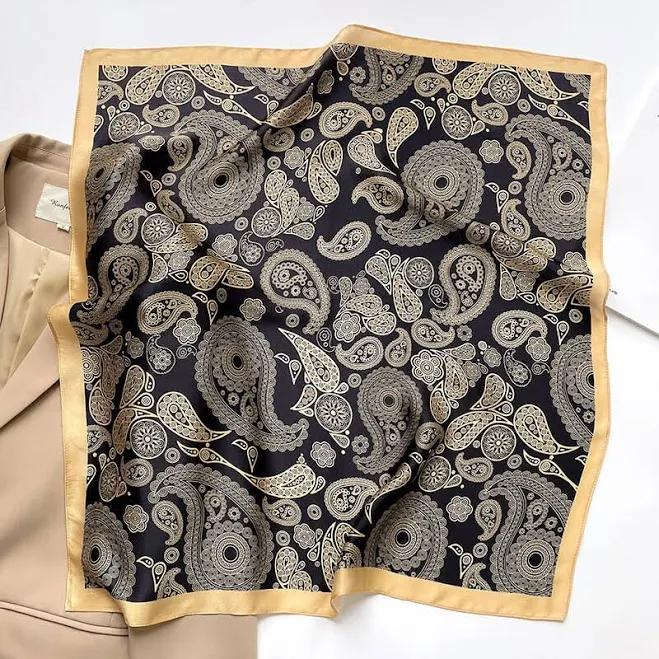 100% Mulberry Silk [Black Gold Apricot Blossom 65 True Silk Square Scarf] High-End Satin Silk Scarf Look Rich Blue Paisley Scarf  dragon scarf