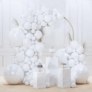 PartyWoo Pearl White Balloons 120pcs Different Sizes Pack of 18 12 10 5 Inch Metallic White Latex Balloon Arch Kit Garland for Wedding Graduation Baby Shower Birthday Party Decorations White-Z30