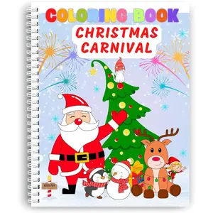 Coloring Pages, Coloring Book-Christmas Carnival for Kids, Spiral Bound, 360° Opening, Perfect for Boys & Girls. Features Santa Claus, Elves, Reindeer & More Fun! Thick Paper 199 GSM, Size 8.5x11 in