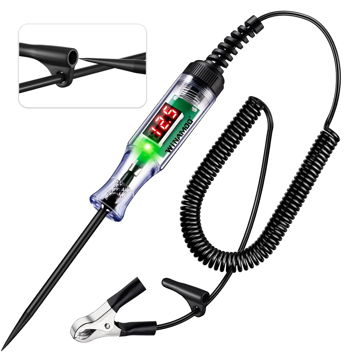 Automotive Test Light 3 to 48V LED Digital Voltage Display Auto Circuit Tester Voltmeter Dual Color Polarity Indicator Electric Test Pen Stainless Probe Car Truck SUV Electrical System Diagnostic Checker Tool