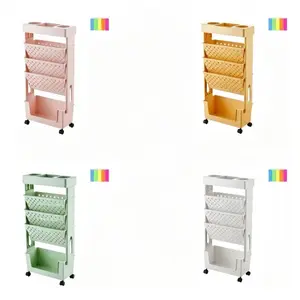 5-layer mobile bookshelf storage rack, desk side bookshelf, floor-standing desk trolley, office and study supplies storage shelf, textbook and document storage rolling bookcase, movable folder storage cart with wheels, Display storage rack, Open bookshelf