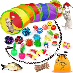  32 PCS Cat Toy Set with Tunnel & Catnip – Interactive Kitten Toys Bundle