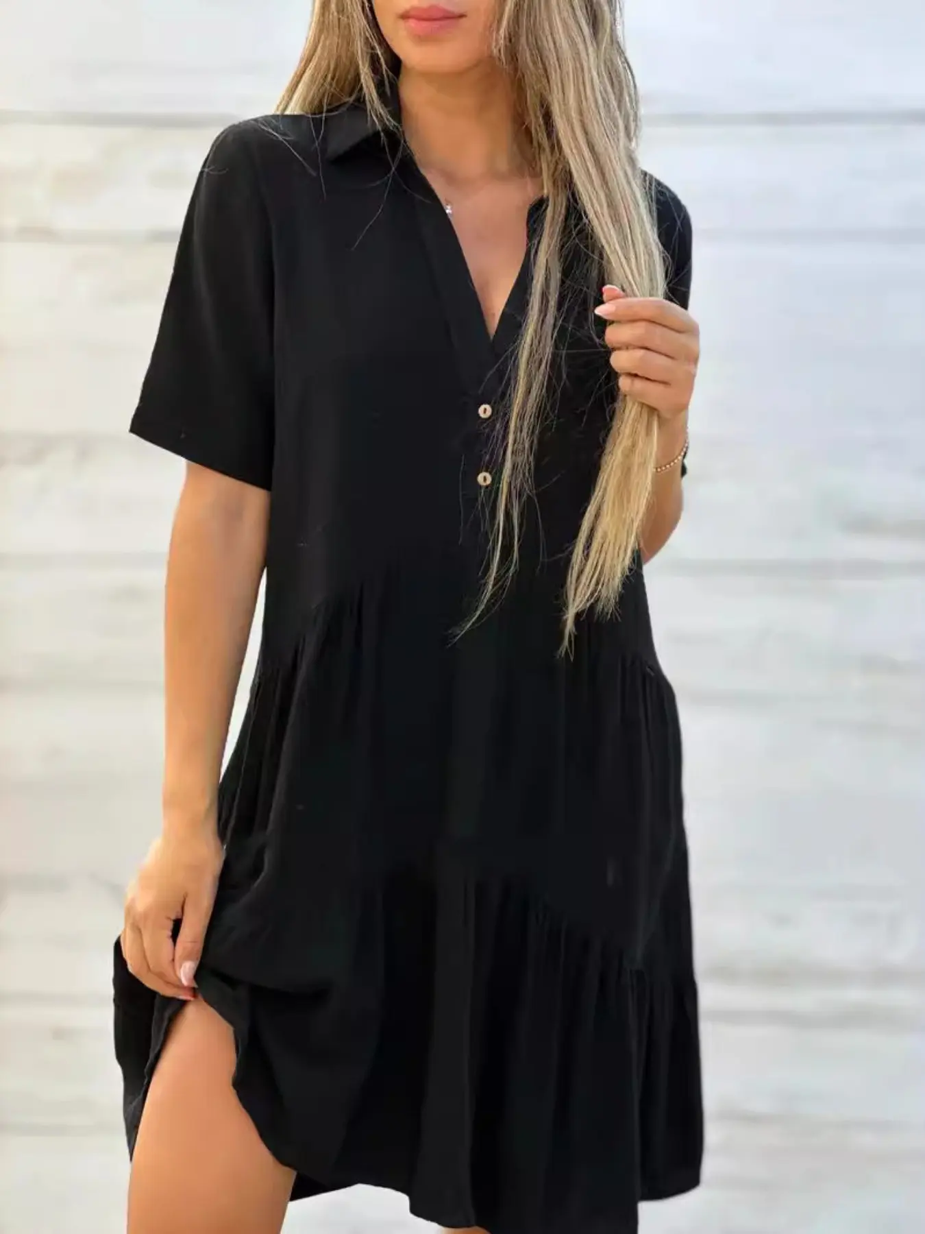 Women's Casual Cotton Linen Dress, Basic Loose-Fitting Short Sleeve Design, Pure Color Lapel Neckline, Perfect for Daily Wear & Comfortable Fit, Womenswear - TikTok Shop Women's Casual Cotton Linen Dress, Basic Loose-Fitting Short Sleeve Design, Pure Color Lapel Neckline, Perfect for Daily Wear & Comfortable Fit, Womenswear - TikTok Shop