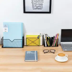 Industrial Matte Black Metal Wire Mesh Magnetic Baskets with Mail Sorter, File Storage Organizer, and Pen Holders