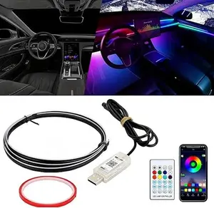 USB Ultra Thin Acrylic LED Neon Strip Light, App Remote Control Car Interior Ambient Lighting Kit Fit Car Truck SUV Dashboard