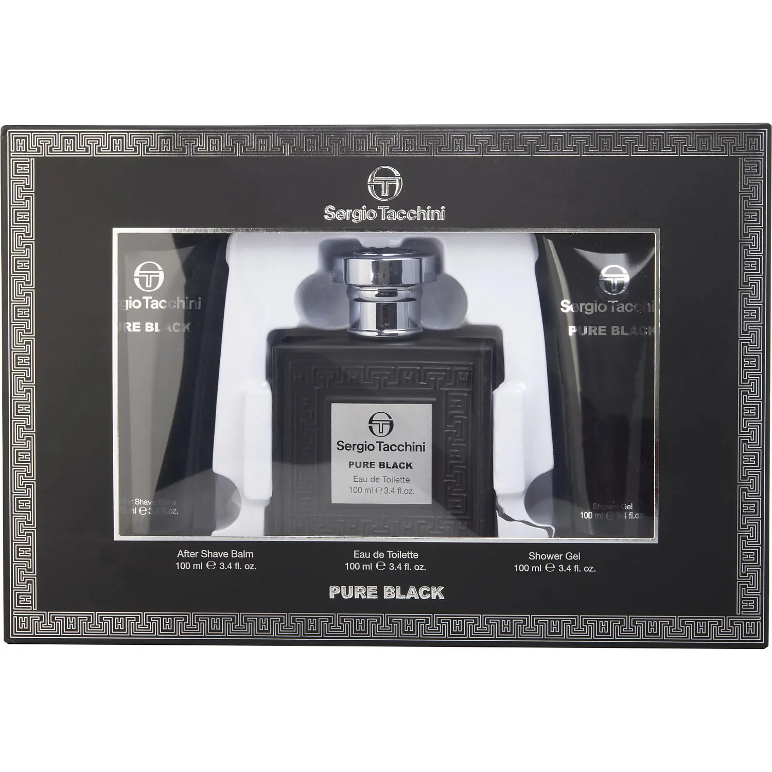 Sergio Tacchini Pure Black Set-Edt Spray 3.4 Oz & Aftershave Balm 3.4 Oz & Shower Gel 3.4 Oz For Men