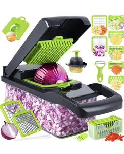 Vegetable Chopper 14 in 1 Multifunctional Food Chopper with 8 Blades, Carrot & Garlic Chopper, Stainless Steel Container for Kitchen Utensils