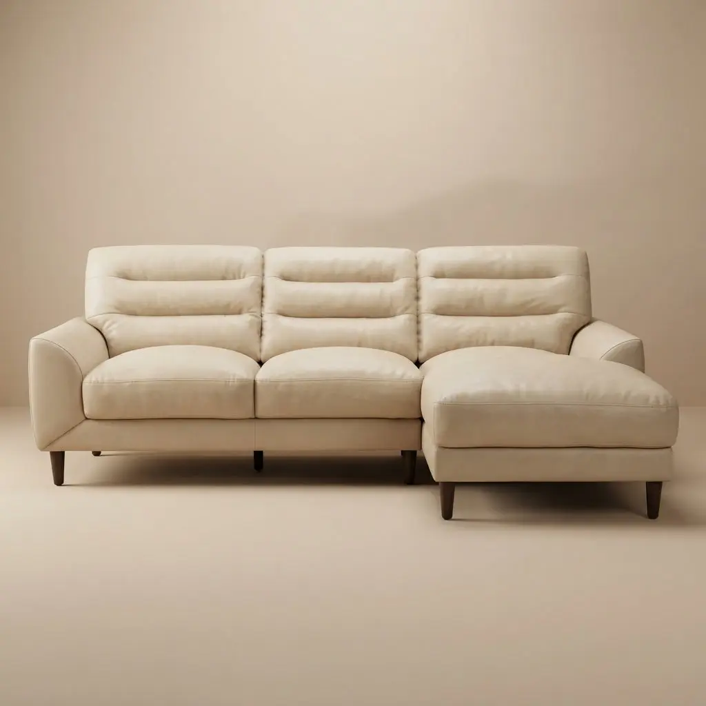 Barton Cream Leather Right Facing Sectional Sofa