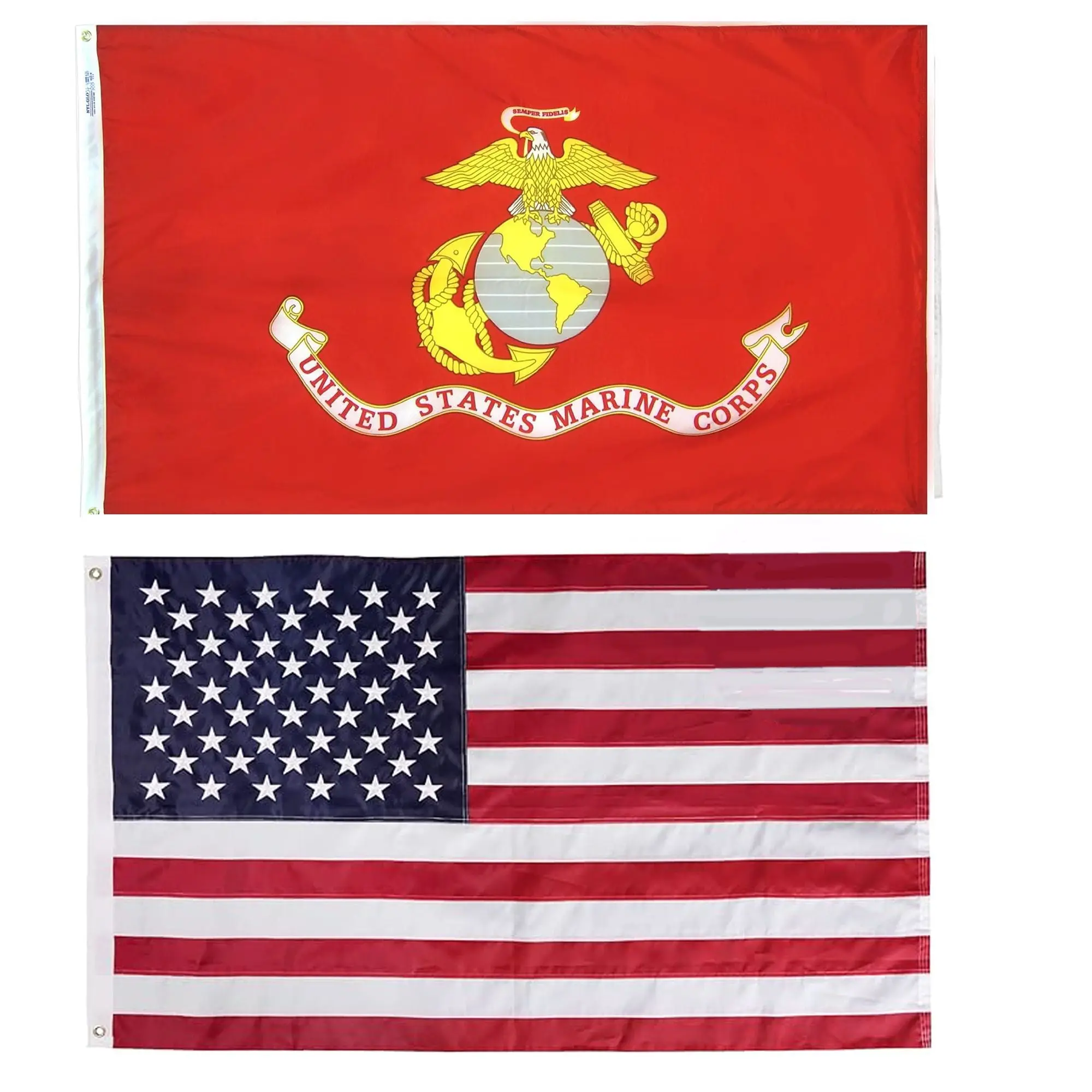 Embroidered double Sided USA  Flag and Embroidered Single Sided military Flag 3x5 Set Outdoor All Weather