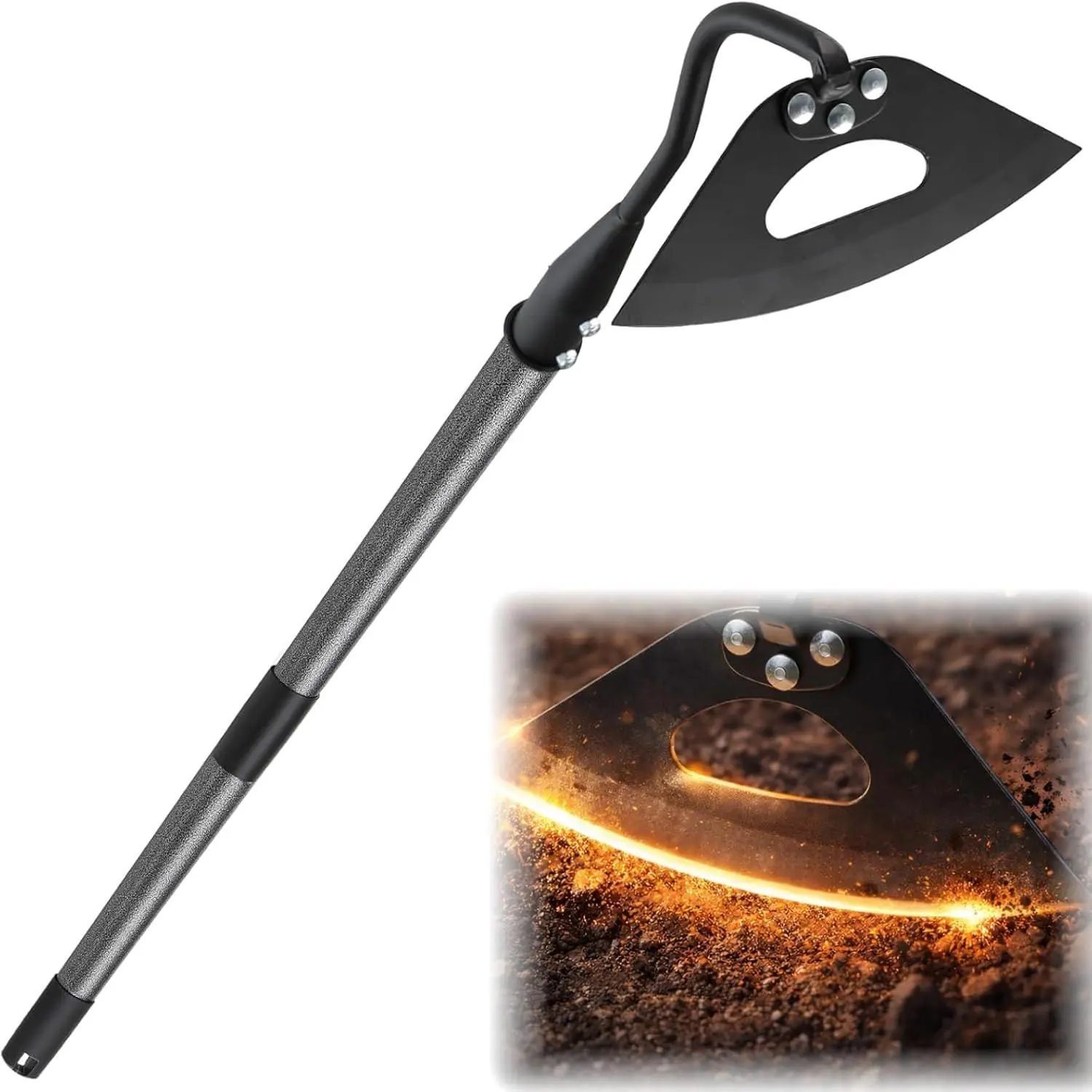 Garden Hoe Weeding Tool -  Hollow ,58" Adjustable Long Handle, Heavy Duty Weed Hoes for Gardening,Push Pull Dutch Scraper for Garden Bed, Yard,Lawn Weeder Removal