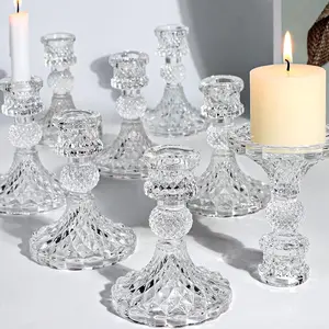 12Pcs 4"H Clear Glass Taper Candlestick Holders Bulk, Candle Holder Set for Wedding, Spring Party, Romantic Dinner, Festival & Windowsill Decor