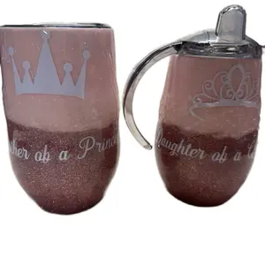 Mother Daughter Tumbler Set - "Princess" Design with Crown Motif - Unique Gift for Mom and Daughter