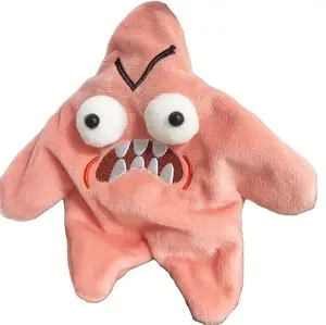 Emotional Support Grumpy Starfish Plush - Soft Pink with Sharp Teeth, Unhinged Gift for Friends.