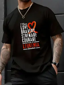 100% Cotton Unisex Love Hope Bravery Strength Leukemia Awareness T-Shirt , Men's Women's Short Sleeve Tops Crewneck Tshirt
