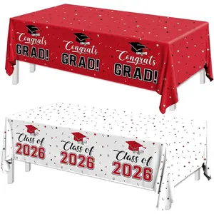 2026 Graduation Decorations,Congrats Grad Tablecloth 2pcs White Red Class of 2026 Table Covers Rectangle for Graduation Party Supplies,108x54inch(Red)