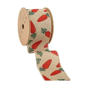 2 1/2" Wired Ribbon | Carrot on Natural Linen | 10 Yard Roll Spring decor Easter Day decor outdoor decor wrapping gifts