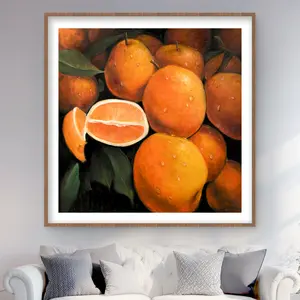 Begin Home Decor C1FM4848KR3LQW 48 x 48 in. Fresh Oranges - Hyperrealist Food Print Wall Art - Framed Matted Art