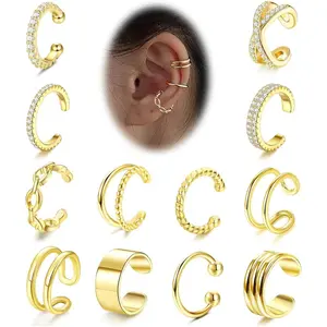 12Pcs Ear Cuffs For Women Non Piercing 18K Gold Plated Cuff Earrings Clip On Cartilage Wrap Earring Adjustable Earrings Set