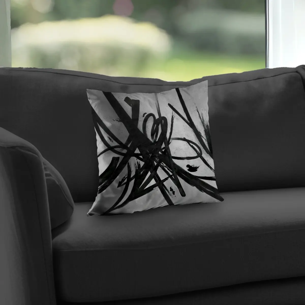360 Stand Decorative 14x14 in. Modern Contemporary Circular Strokes Gray Polyester Twill Cushion Throw Pillow with Plush Insert - Interior Home Decor Textiles & Soft Furnishings Accessory, 14" X 14", Circular Pattern, Geometric, Abstract Style Standard Pi