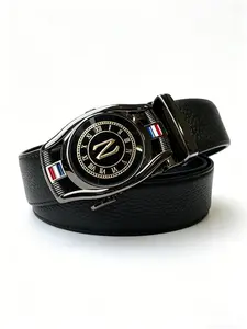 Men's Simple Automatic Buckle Belt, Genuine Leather, Textured Pineapple Pattern, Fashion Polished Alloy Buckle, Casual and Formal Wear, Casual Business Belt, Trendy Belt