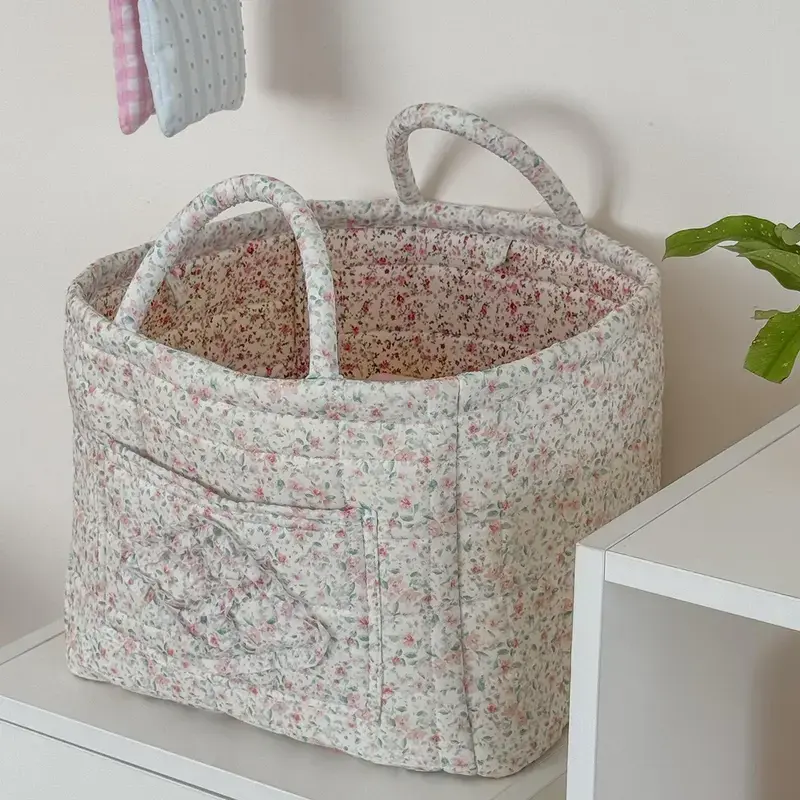 car Storage Basket, floral Fabric quilted basket for Clothes Toys & Blankets Car Trunk Organizer Backseat Storage Machine Washable Large Capacity Woven Design room clutter organization daily use item summervibes large capacity clothes
