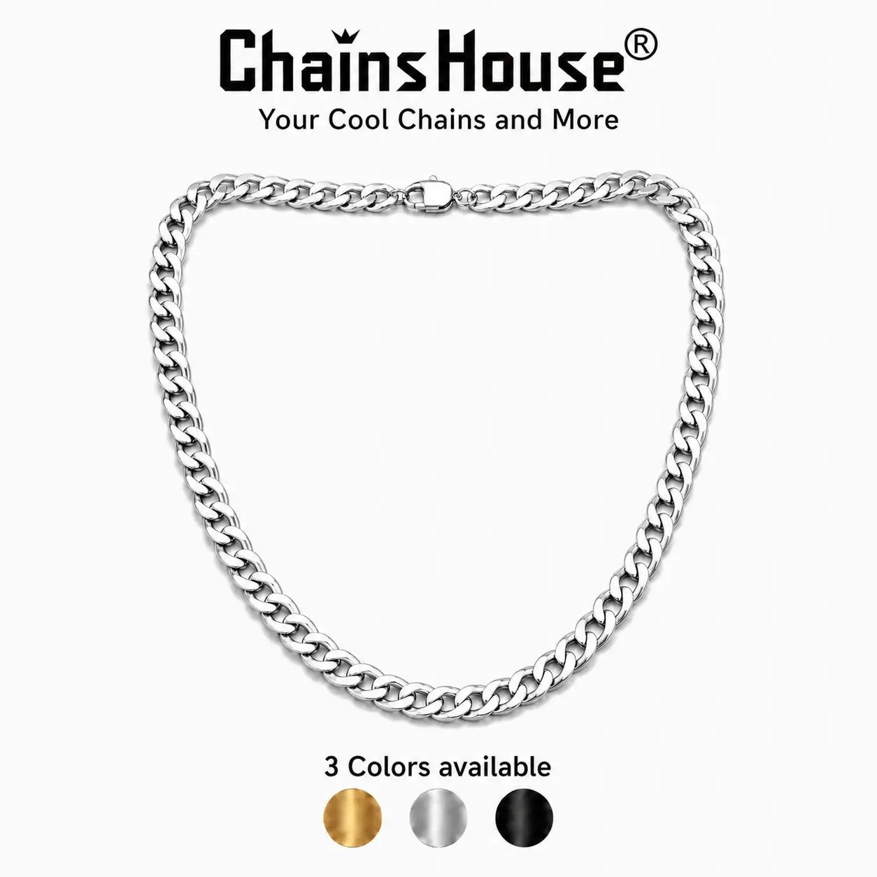 ChainsHouse 1:1 Cuban Style Stainless Steel Edgy Layering Necklace - 4mm-13mm Width, 9mm Option, 14"-30" Length, Hypoallergenic, Rust-Resistant, Solid, Very Sturdy and Durable, Chunky Stainless Steel Jewelry, Casual Hip Hop Gift for Father, CHN18014