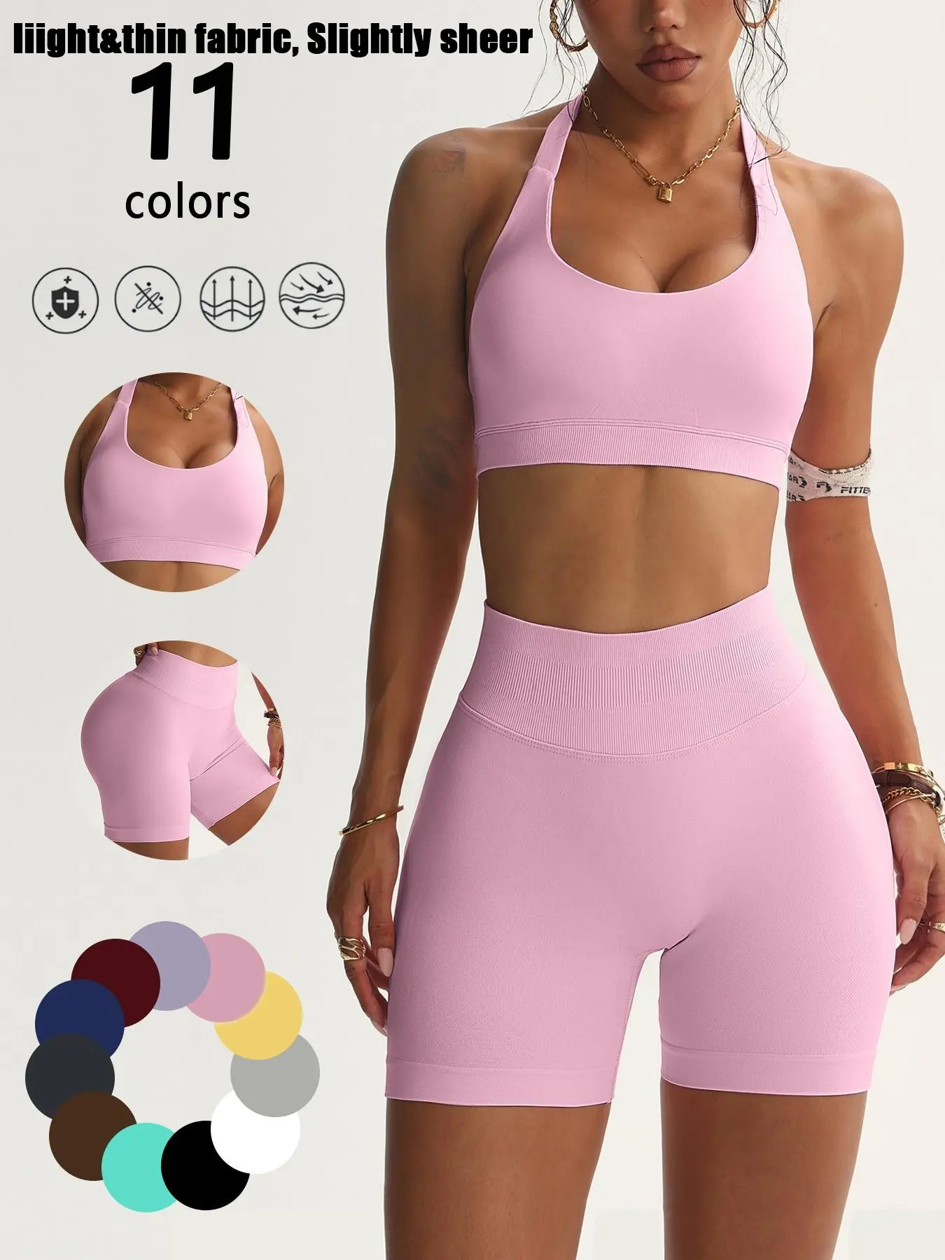 Two-Piece Set Women's Solid Ribbed Crop Sports Bra & High Waist Leggings Tracksuit Set, Exercise Clothing Set, Comfy Breathable Outfits for Yoga Gym Workout Running, Ladies Sportswear for All Seasons, Performance Activewear