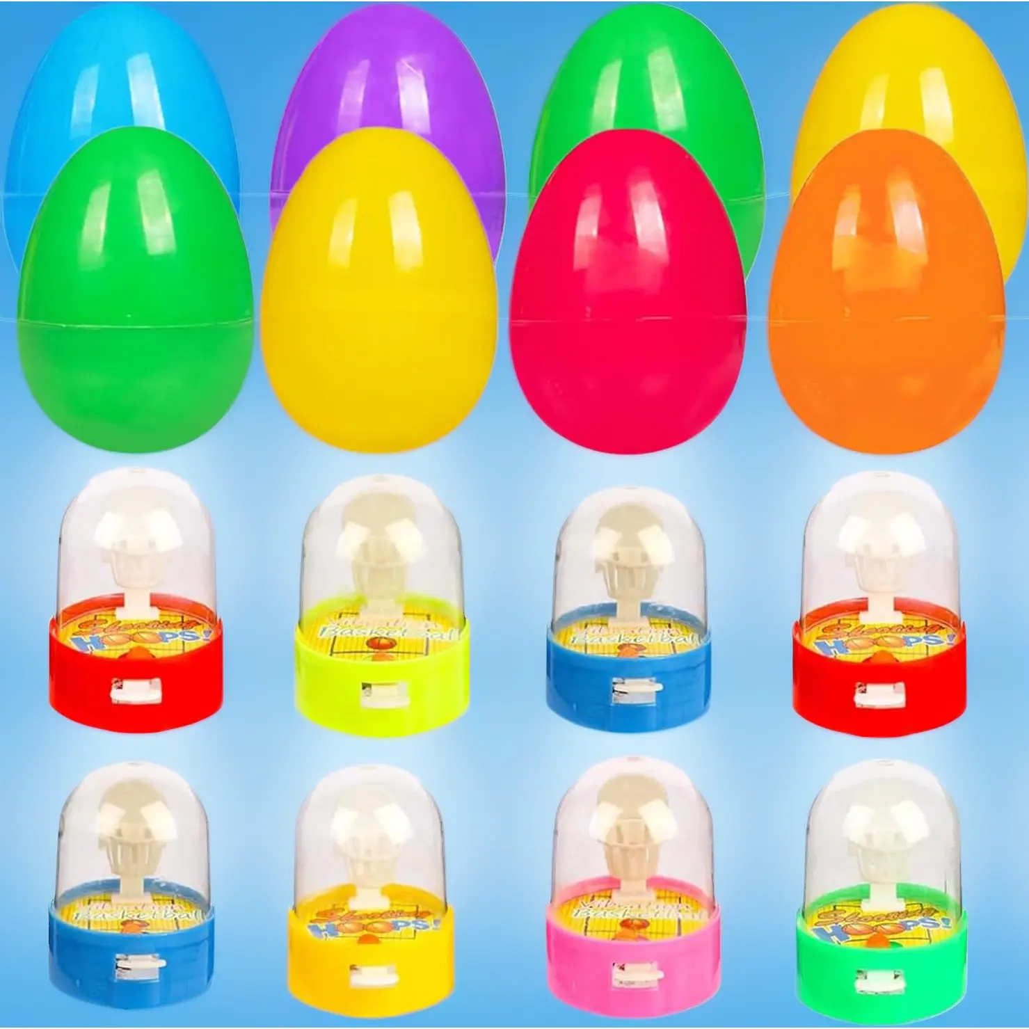 Unisex Phone Straps & Charms - 8 Prefilled Easter Eggs with Mini Finger Basketball Toys, Handheld Game, Kids' Party Basket Stuffers, Egg Hunt Favors, All-Season Mobile Phone Accessory