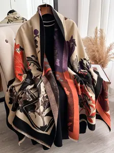 Women's Floral Print Double Sided Shawl, 2024 New Style Casual Soft Warm Thickened Scarf for Fall & Winter, Fashion Accessories for Women & Girls