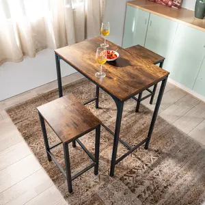 Homy Casa Feynman 3-Piece Bar Table Set for Small Spaces Industrial Pub Table & 2 Stools with Wood Finish & Black Metal Frame Perfect for Kitchen Apartment Breakfast Nook