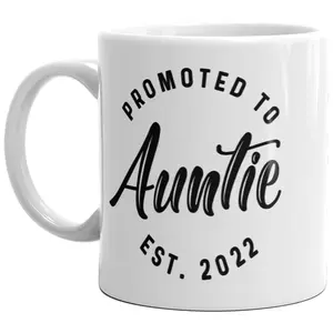 Promoted to Auntie 2022 Mug Funny Family Baby Announcement Coffee Cup - 11oz Funny Coffee Mugs Ceramic Printed Drinkware Cup