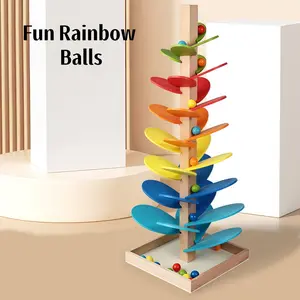 Wooden Rainbow Ball Music Track Tree Early Education Toy, Montessori Sensory Training, Stem Learning, Unisex Birthday Gift